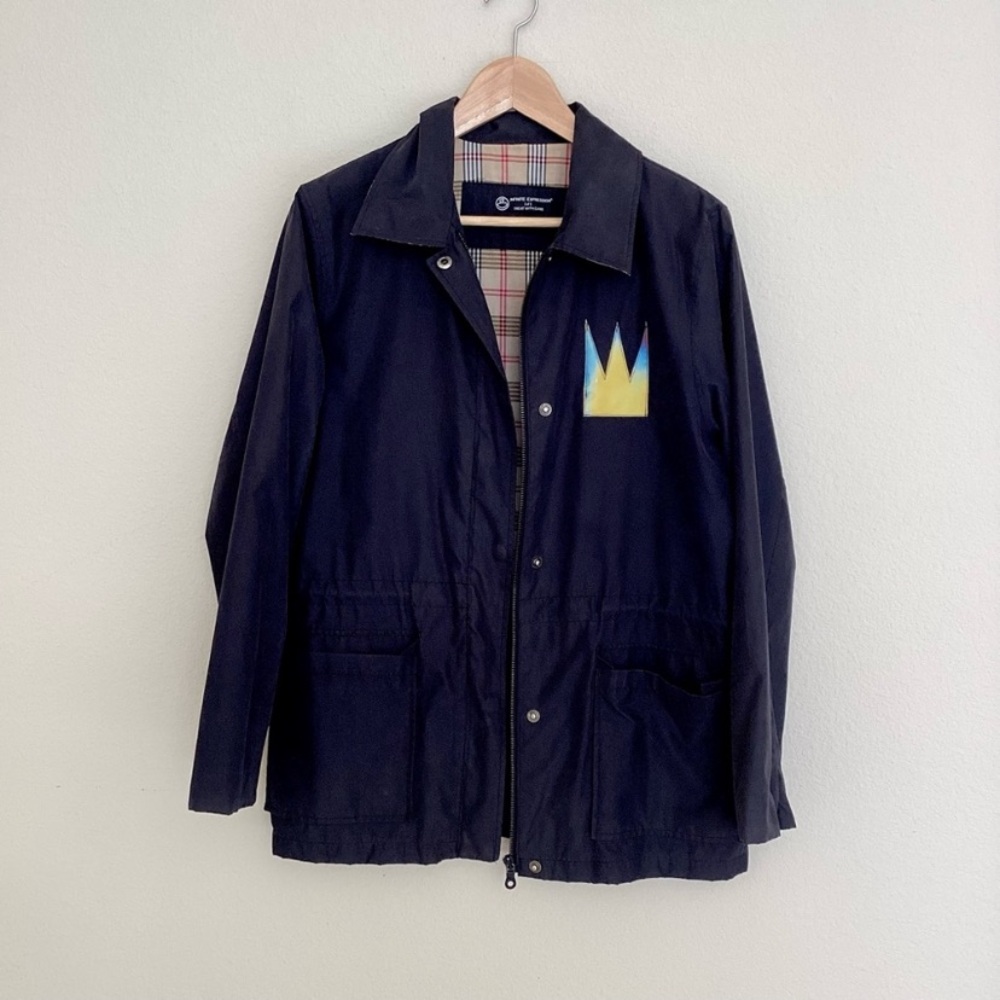 Andrew Marc Black Jacket with Crown Accent and floral SZ M